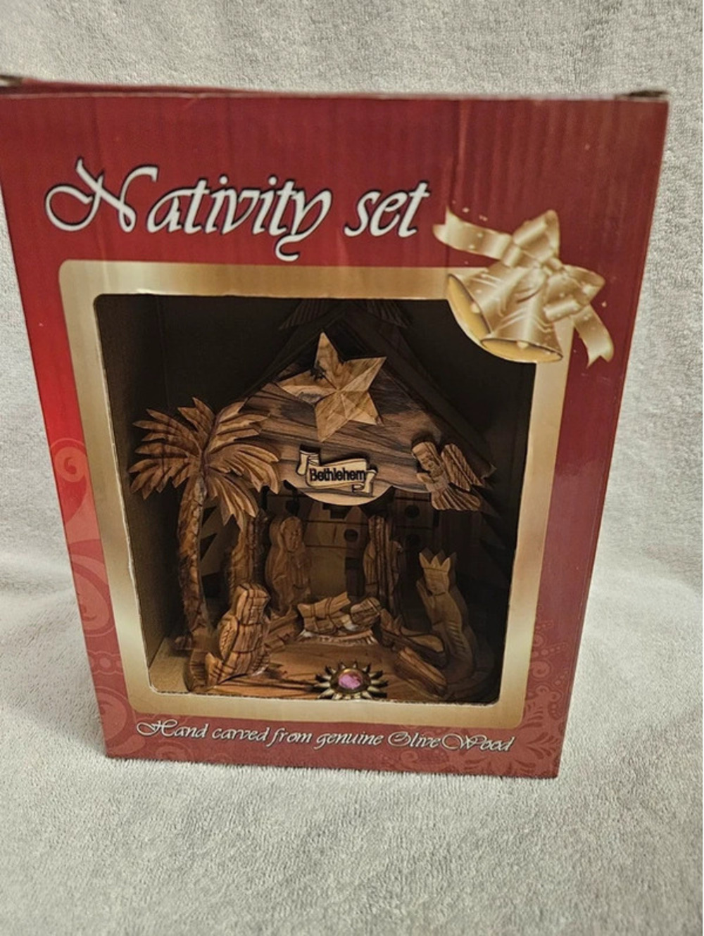 Zuluf Bethlehem Olive Wood Nativity Music Box Hand Carved Holy Land 7x6